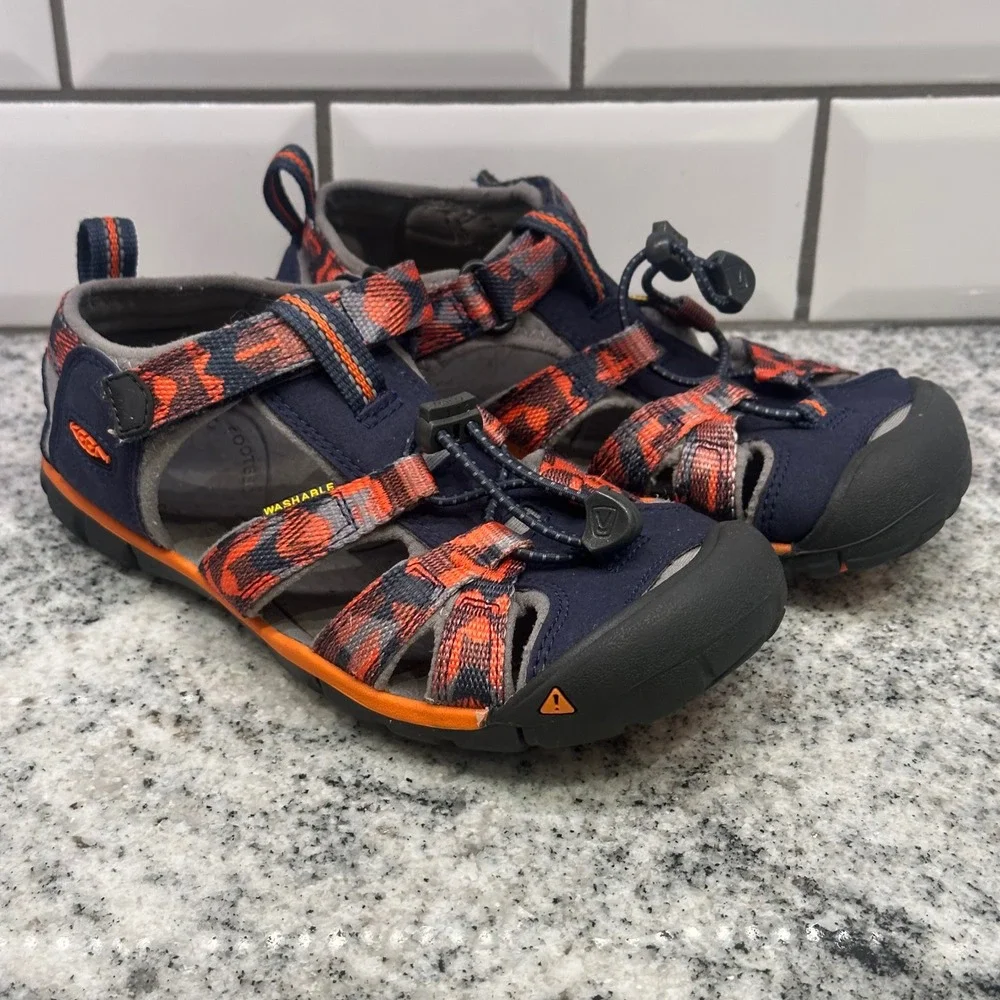 Keen Kids 1 Seacamp II CNX Sandals Navy Orange Camo Water Shoes Gorpcore Trail